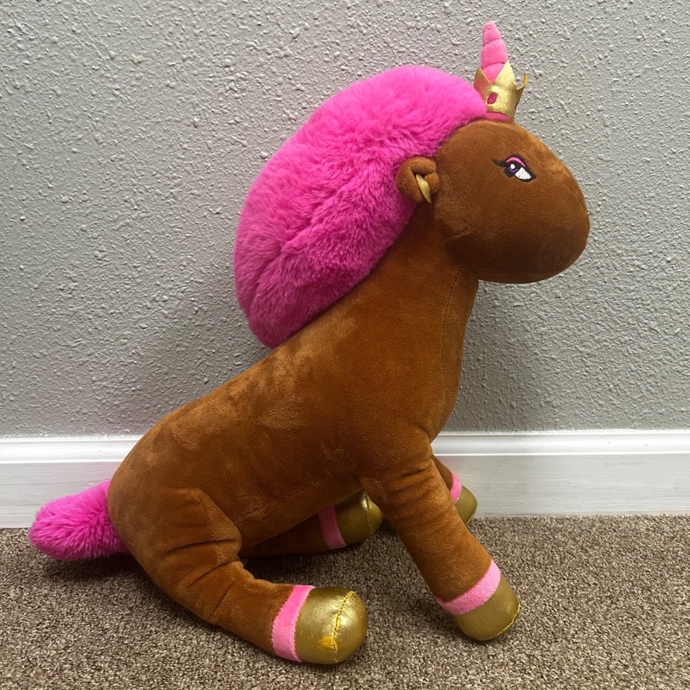 Afro Unicorn Divine Plush Stuffed Animal Brown Pink Gold‎ Cuddle Buddy 23"Lx15"H